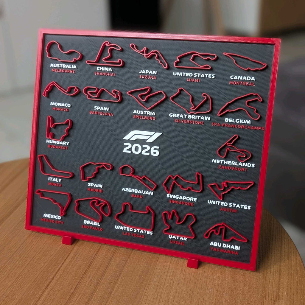 F1 2026 Circuit Calendar – 3D Printed Desk Display for Motorsport Fans