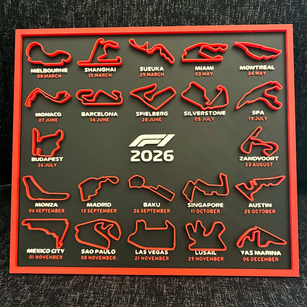 F1 2026 Circuit Calendar – 3D Printed Desk Display for Motorsport Fans