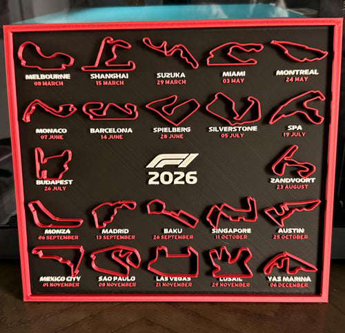 F1 2026 Circuit Calendar – 3D Printed Desk Display for Motorsport Fans